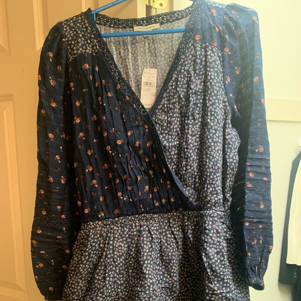 American Eagle smocked long sleeve babydoll dress